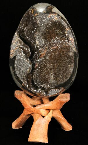 Septarian Dragon Egg Geode - Black Crystals #57458